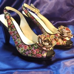 Anne Klein,  peep toe, floral,  4 inch heels